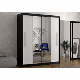 Šatní skříň Torino se zrcadlem Barva dřeva: Černá + Bílá