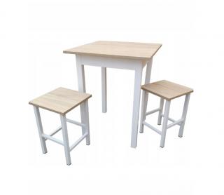 Set - kuchyňský stůl 60 x 60 cm + 2x židle MINI  -  dub sonoma / bílá