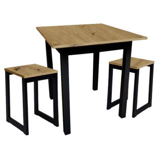 Set - kuchyňský stůl 80 x 60 cm + 2x židle MINI  -  dub artisan / černá