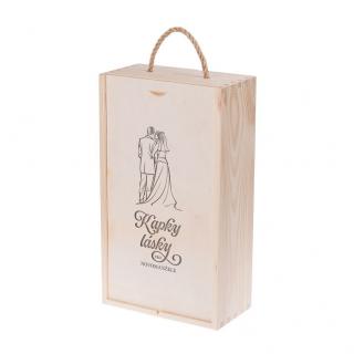 Svatební dřevěná krabička - Kapky lásky pro novomanželé - na dvě láhve