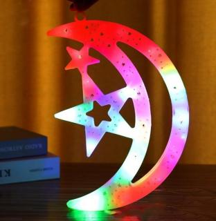 Závěsná vánoční ozdoba ve tvaru měsíce - barevné LED světýlka