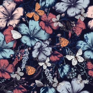 Jarní softshell, Flowers and butterflies in vintage style (E) 0,86m/ks (Jarní softshell s potiskem)