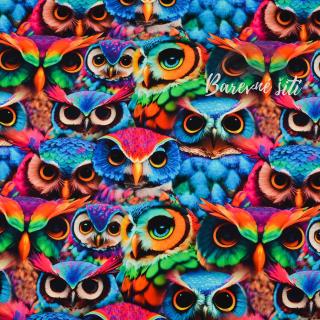 Teplákovina Kukadlové barevné sovy (E) 0,39m/ks (Luxusní vzory z Turecka)