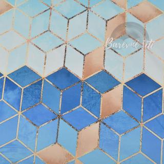 Teplákovina Modré hexagony (E) 0,3m/ks (Luxusní vzory z Turecka)