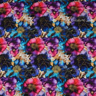 Teplákovina Strhující modrofialové květy (E) (Luxusní vzory z Turecka)