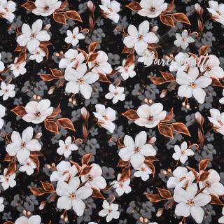 Úplet Elegantní bílé květy na černé (E)  (Top kvalitní úplet Bella digitisk)