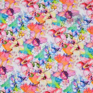Úplet Rozkvetlé květy akvarel (E) 0,67m/ks (Top kvalitní úplet Bella digitisk)
