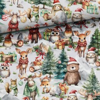 Úplet Vánoční les a zvířátka (E) 0,60m/ks (Hebké bavlněné úplety s elastanem )