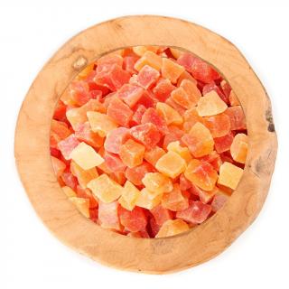 SVĚT OŘÍŠKŮ Papaya kostky bez SO2 nesířené Váha: 150g