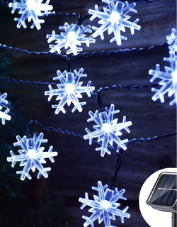Venkovní vánoční  solární led osvětlení - Vločky 30 LED (5m) Studená bílá