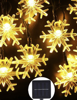 Venkovní vánoční  solární led osvětlení - Vločky 30 LED (5m) Teplá bílá