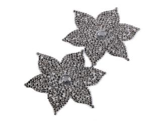 Nažehlovací květ s kamínky, 62 mm barva: šedá