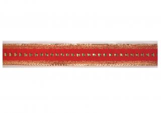 Plátnová stuha červená s metaloplastem, šíře 25 mm