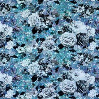 Teplákovina Květy modré - počesaná