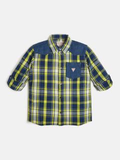 Chlapecká károvaná košile, GUESS, žlutozelená POPLIN Barva: Mix barev, Velikost: 140/146