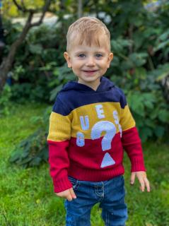 Chlapecký pletený svetr s kapucí GUESS, tříbarevný Barva: Mix barev, Velikost: 104