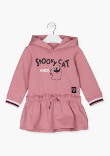 Dívčí mikinové šaty s dlouhým rukávem a kapucí, starorůžové LOSAN SPOOKY CAT Barva: Starorůžová, Velikost: 110