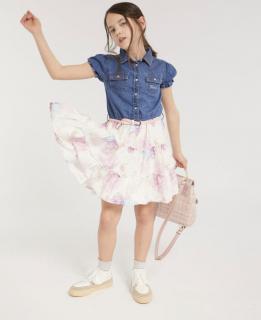 Dívčí riflové šaty s páskem a květinovou sukýnkou GUESS GIRL CHAMBRAY Barva: Mix barev, Velikost: 140/146