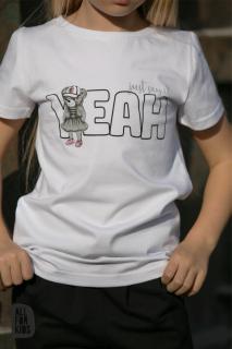 Dívčí tričko s krátkým rukávem a medvídkem, bílé ALL FOR KIDS Barva: Bílá, Velikost: 104/110