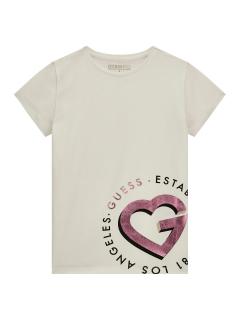 Dívčí tričko s krátkým rukávem GUESS, bílé G-SRDCE Barva: Bílá, Velikost: 140/146