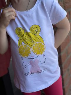Dívčí tričko s krátkým rukávem, holčička s citrony, bílé LOSAN Barva: Bílá, Velikost: 110