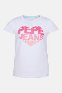 Dívčí tričko s krátkým rukávem PEPE JEANS, bílé BENDELA Barva: Bílá, Velikost: 164