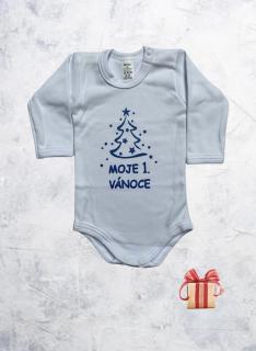 Vánoční kojenecké body s dlouhým rukávem MOJE 1. VÁNOCE - bílo/modré, BIMBI Barva: Bílá, Velikost: 56