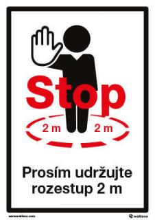 Samolepka  STOP - prosím udržujte rozestup 2 m , 210 × 297 mm, formát A4