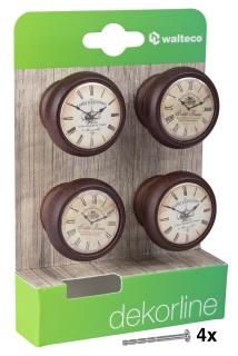 Set nábytkových knopek Clock, průměr 40mm, ořech, 4 ks