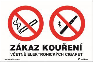 Zákaz kouření včetně elektronických cigaret, 150x100mm, samolepka