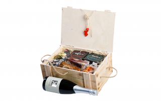 Cataluña Exkluzivní dřevěný box plný vína, masa a paštik