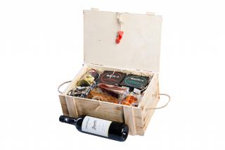 La Mancha Exkluzivní dřevěný box plný vína, masa a paštik