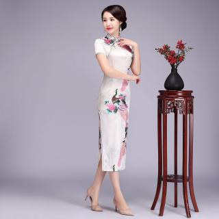 Čínské šaty cheongsam（Páv---bílý）