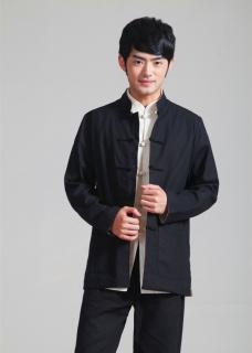 Čínský tradiční pánský kabát s dvojitou stranou ---- černý + béžový