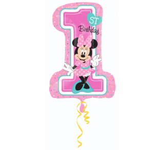 Fóliový balón číslo 1 -  Minnie Mouse  - růžová - 92 cm