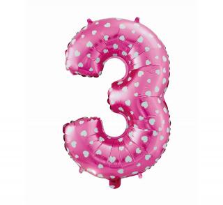 Fóliový balón číslo 3 se srdíčky - růžová - 65 cm