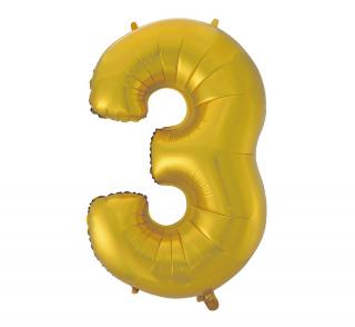 Fóliový balón číslo 3 - zlatá matná - 92 cm