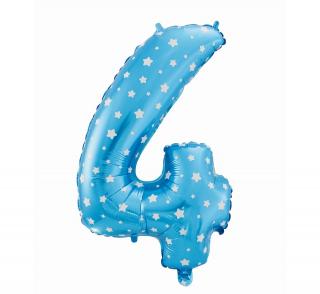 Fóliový balón číslo 4 s hvězdičkami - modrá - 65 cm