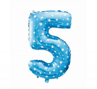 Fóliový balón číslo 5 s hvězdičkami - modrá - 65 cm