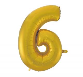 Fóliový balón číslo 6 - zlatá matná - 92 cm