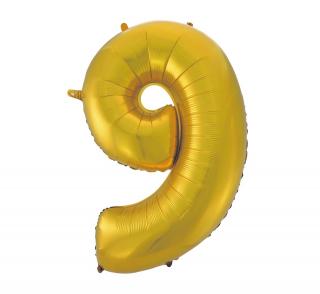 Fóliový balón číslo 9 - zlatá matná - 92 cm