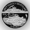 Mince 10Euro Plavba prvého parníka na Dunaji v Bratislave – 200. výročie PROOF, stříbrná pamětní