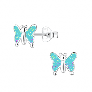 Dětské stříbrné náušnice modrý motýl  Ag 925/1000