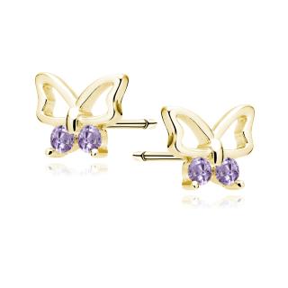 Pozlacené náušnice Motýl Light Violet  Ag 925/1000