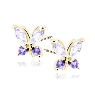 Pozlacené náušnice Motýl Violet  Ag 925/1000