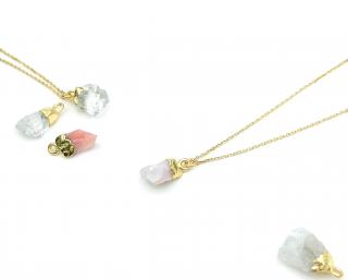 Pozlacený náhrdelník se surovým růžovým Opálem Cable ( jednoduchý ), 41cm
