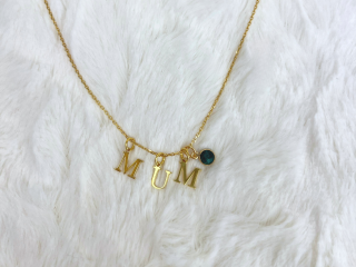 Pozlacený personalizovaný náhrdelník s písmeny a kamenem měsíce narození  Ag 925/1000 Cable ( jednoduchý ), 50 cm, Září - Safír (temně modrý)