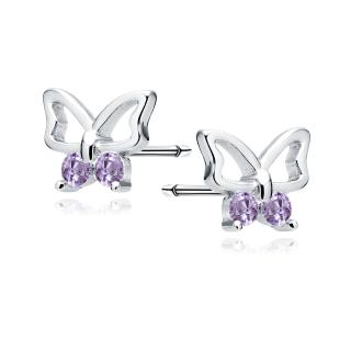 Stříbrné náušnice Motýl Light Violet  Ag 925/1000