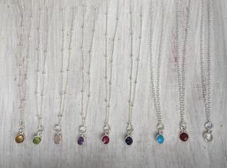 Stříbrný náhrdelník Birthstone  Ag 925/1000 Cable ( jednoduchý ), 46cm, Leden - Granát (vínový)