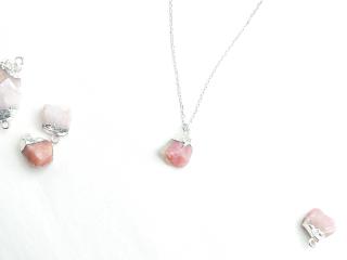 Stříbrný náhrdelník se surovým růžovým Opálem Cable ( jednoduchý ), 41cm